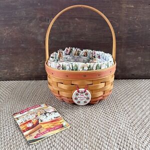 Longaberger 1998 Mother's Day Basket with Tie On, Floral Liner and Protector.
